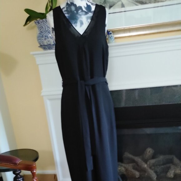 Black Chiffon V-Neck, Wide-Leg Jumpsuit, NWOT - Picture 3 of 10